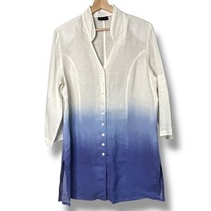 WITTEVEEN 100% Linen Hombre Long Sleeve Tunic Split Vee Roll Tab Sleeves Sz 12